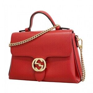 Gucci Interlocking G Handbag 510302 Leather Red Champagne 2-way Bag for Women